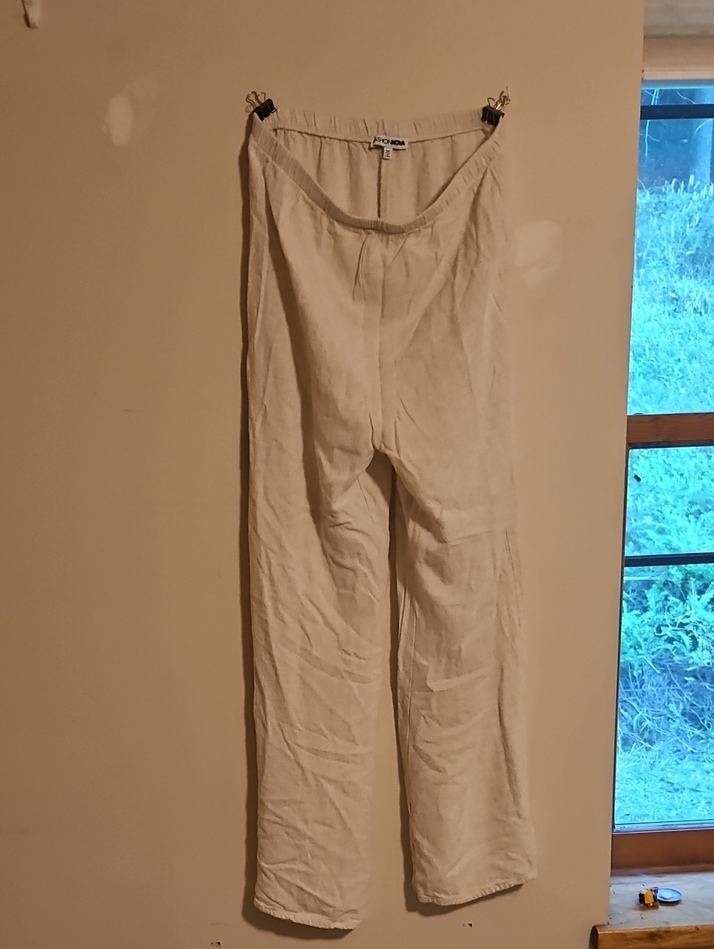Fashion Nova Cream Wide-Leg Linen-Blend Pants